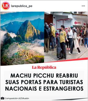 Machu Picchu reabriu suas portas para turistas nacionais e estrangeiros